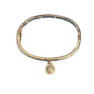 Swarovski Crystal Silver Clamper Bangle Bracelet Round Charm Squeeze Clasp 6.5"